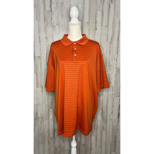 PGA Tour Men's 2XL Orange Striped Short Sleeve Golf Polo Shirt