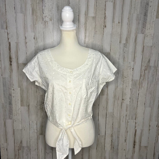 Vintage Gitano Women's Large White Eyelet Tie Front Short Sleeve Casual Blouse