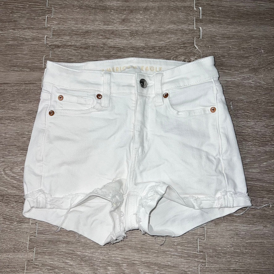 American Eagle Women's High V-Rise Shortie White Denim Shorts Size 00 Casual