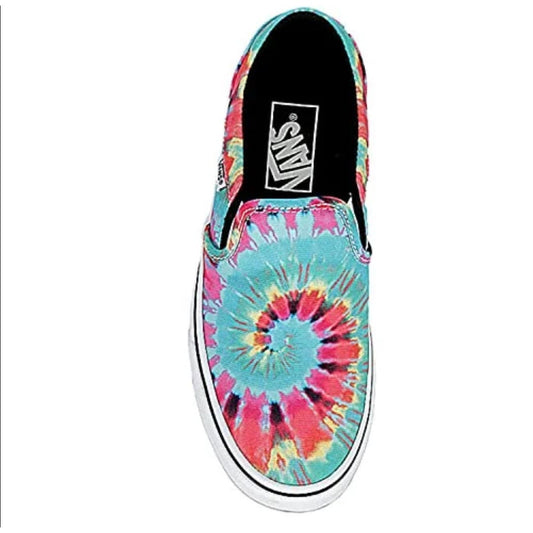 Vans Asher Slip-On Sneaker Women’s 9.5 Canvas Rainbow Tie Dye Multicolor