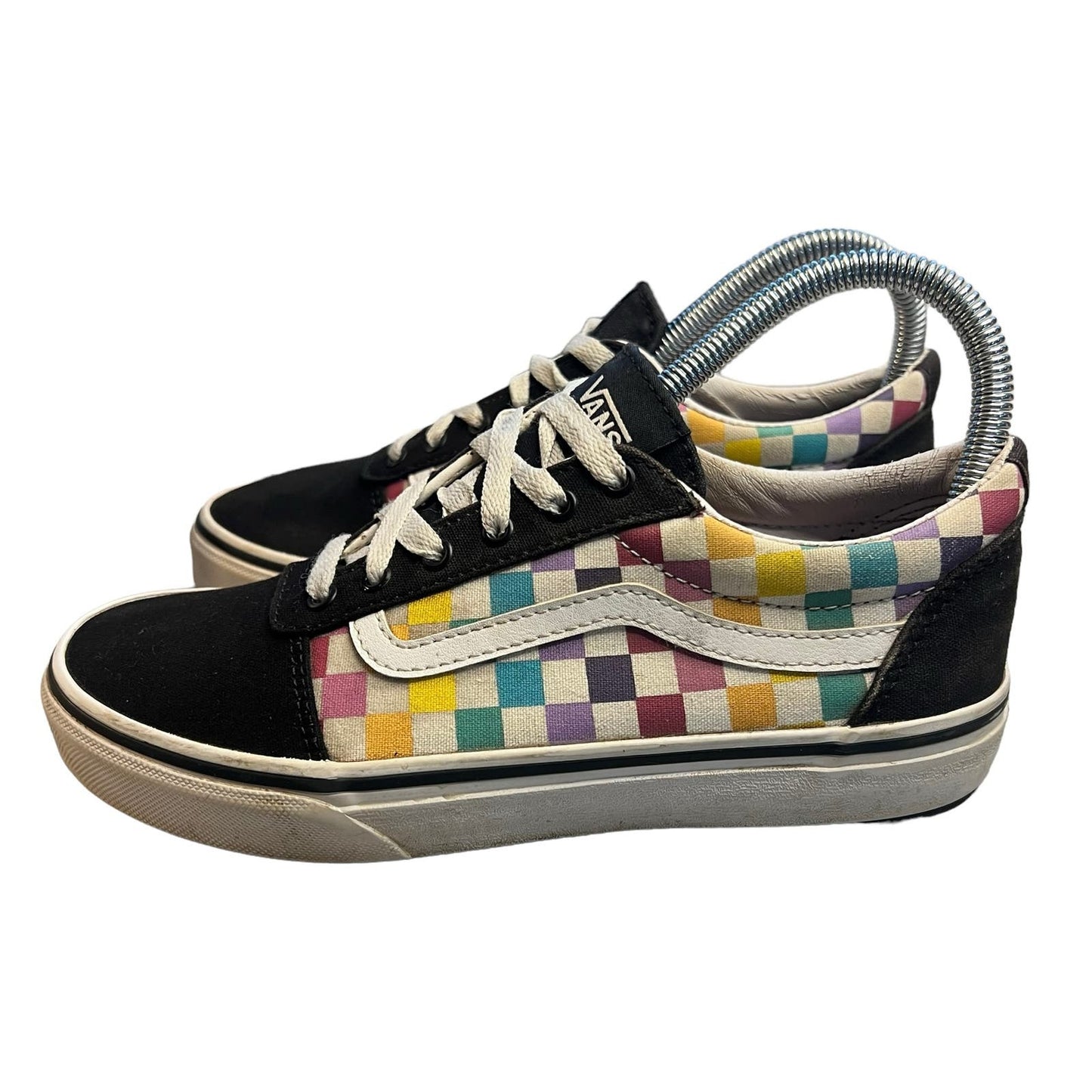 Vans Old Skool Rainbow Checkerboard Girl’s Missy 3 Sneakers Canvas Suede Low Top