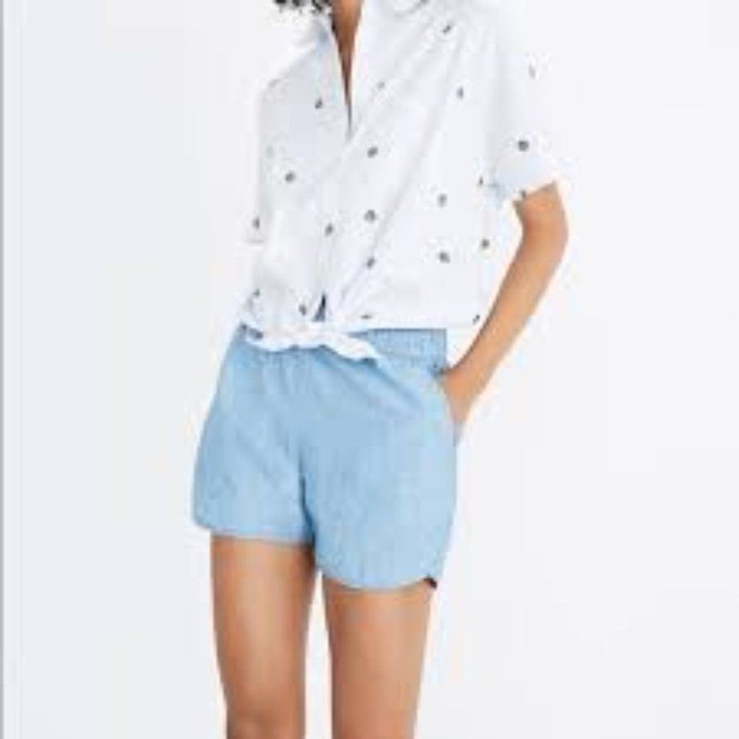 Madewell High Rise Chambray Pull On Shorts Blue Size Small