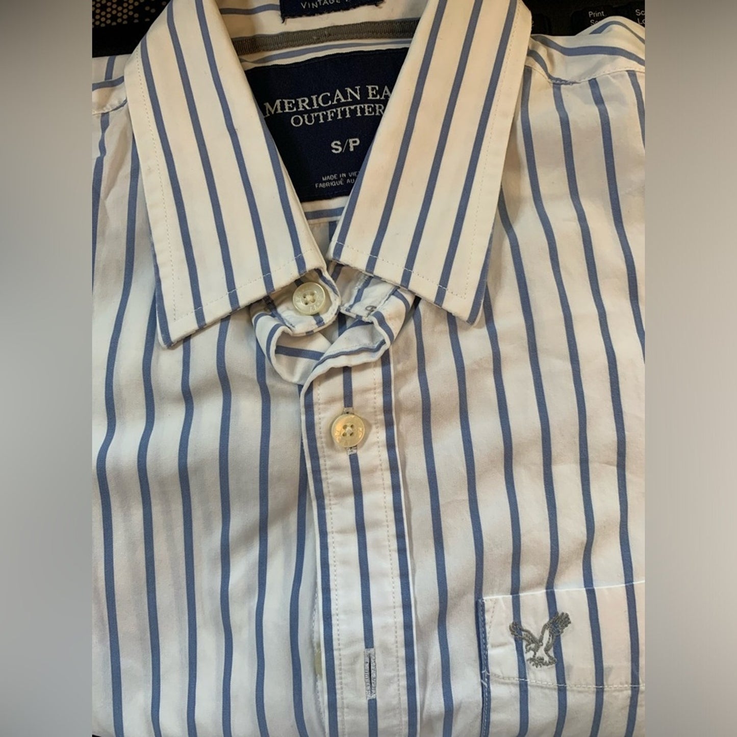 American Eagle Button-Up Shirt Men's Small Blue & White Striped Long