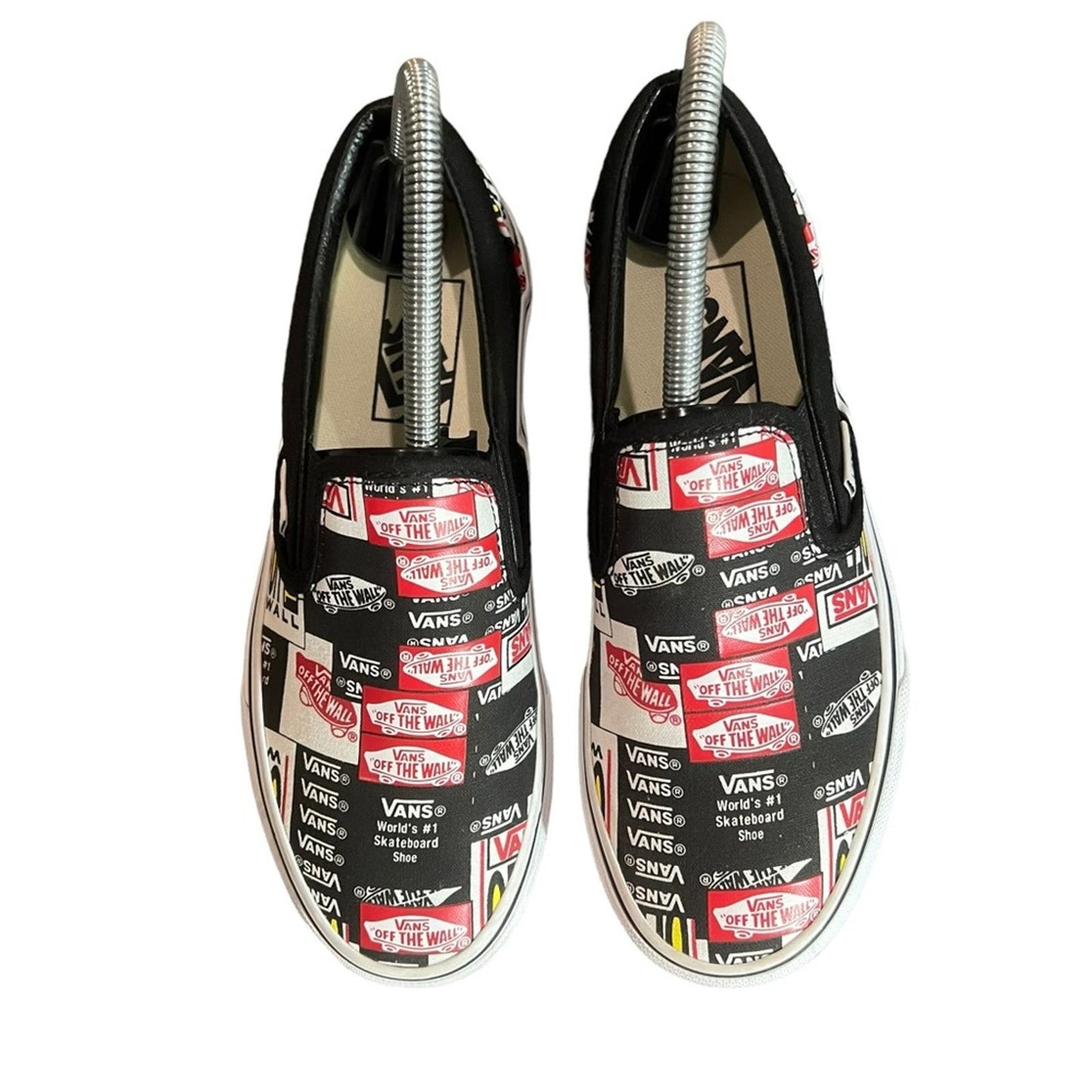 VANS Black All Over Logo Print Classic Slip-Ons Men 5/ Women's 6.5