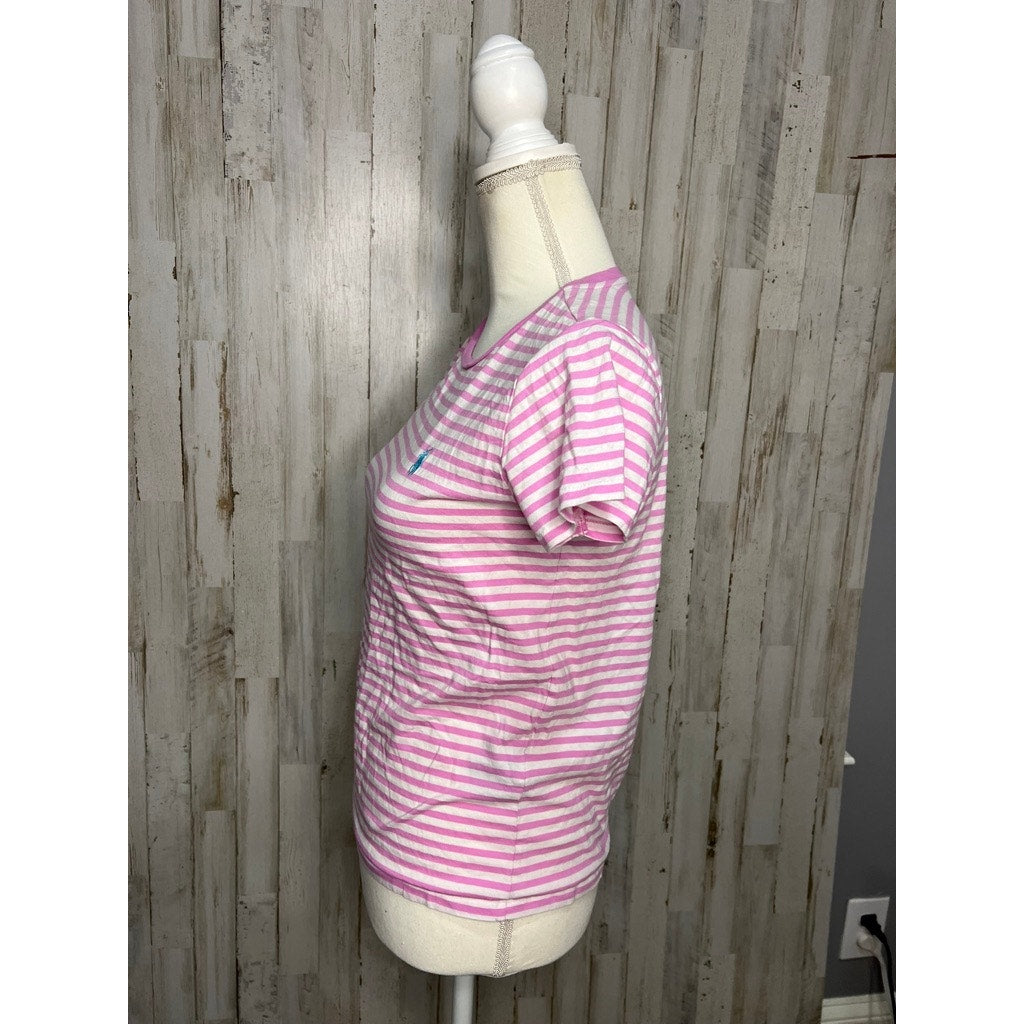 Polo Ralph Lauren Women's Striped T-Shirt Medium Pink & White Casual Crew Neck