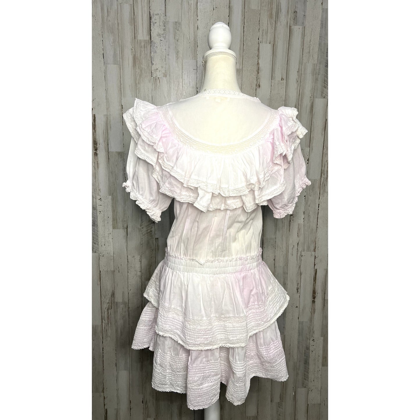 LoveShackFancy Women's XL Pink Eyelet Ruffle Mini Dress