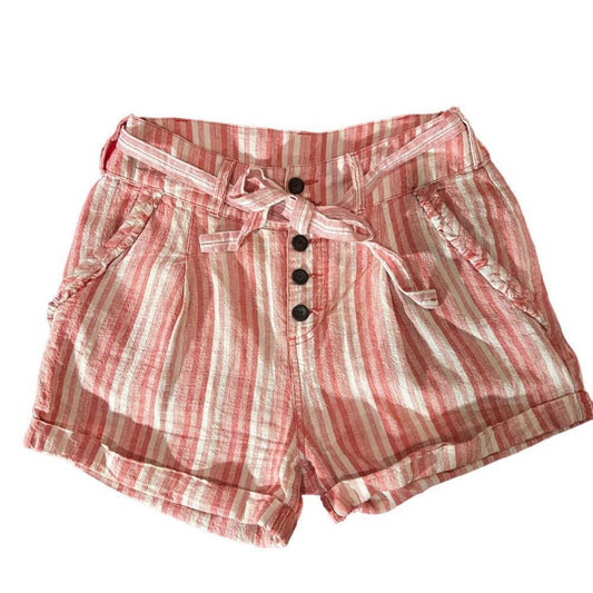 Free People Linen Blend Striped High Waist Belted Shorts Size 2