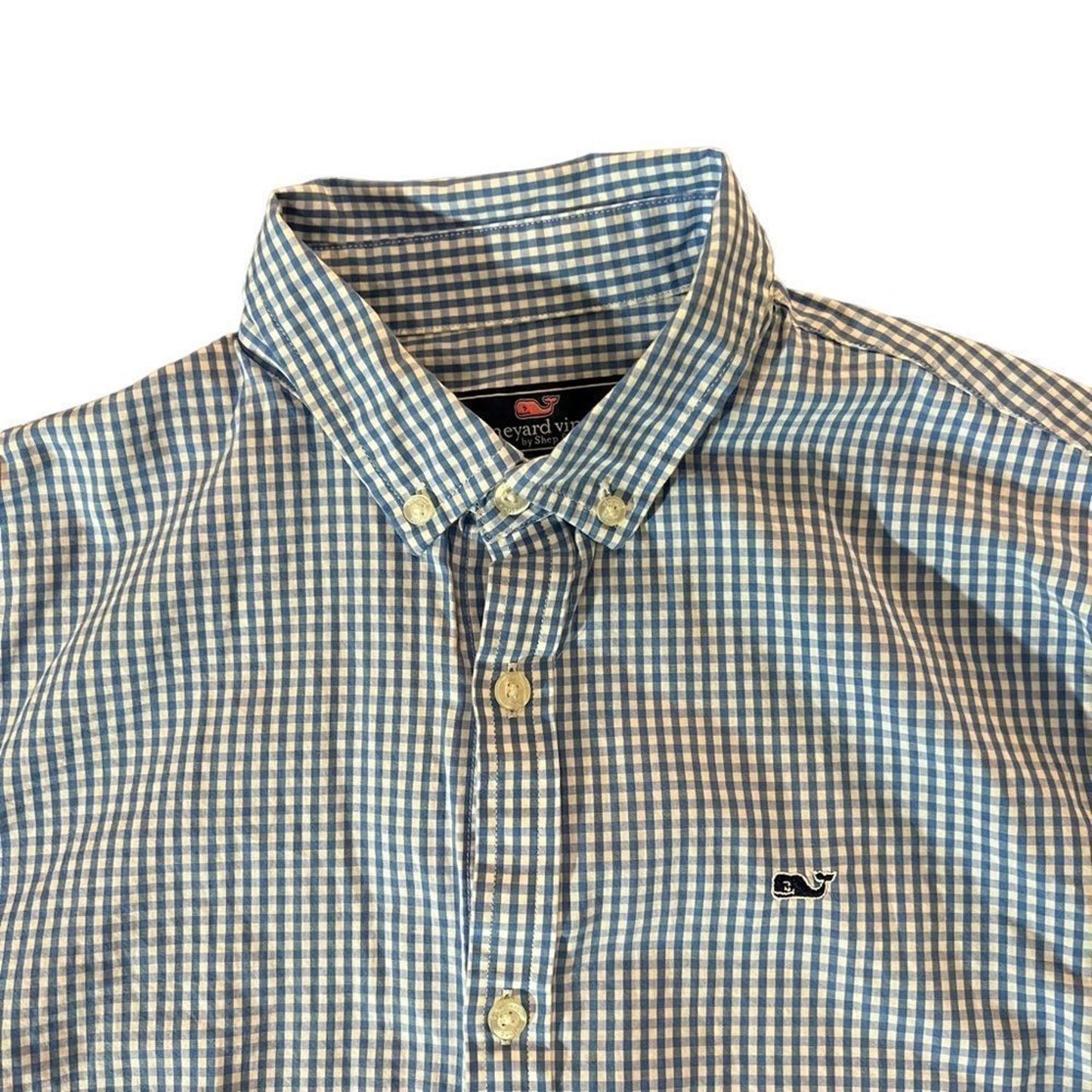 Vineyard Vines Whale Shirt Kids XL Blue Gingham Check Button-Down Long