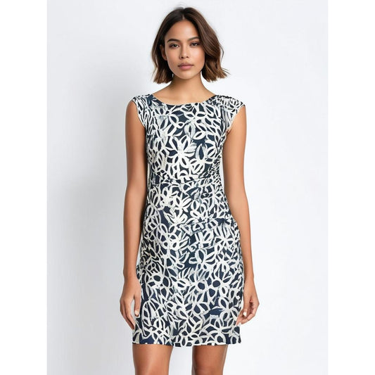 Lauren Ralph Lauren Women's Size 2 Gray/White Leaf Print Sheath Dress