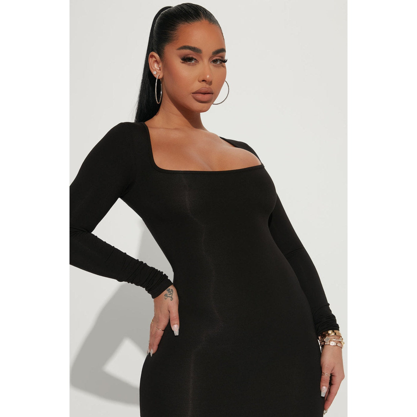 NWT Fashion Nova Women's Small Makenzie Maxi Dress Black Long Sleeve Bodycon