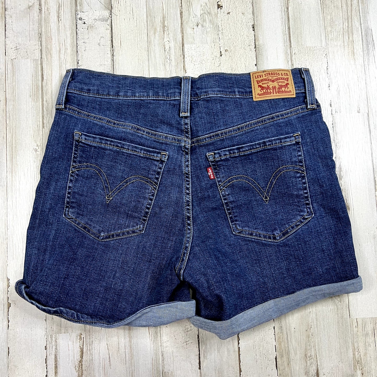 Levi's Women's Distressed Denim Mid-Length Shorts Size 29 Blue Casual Summer