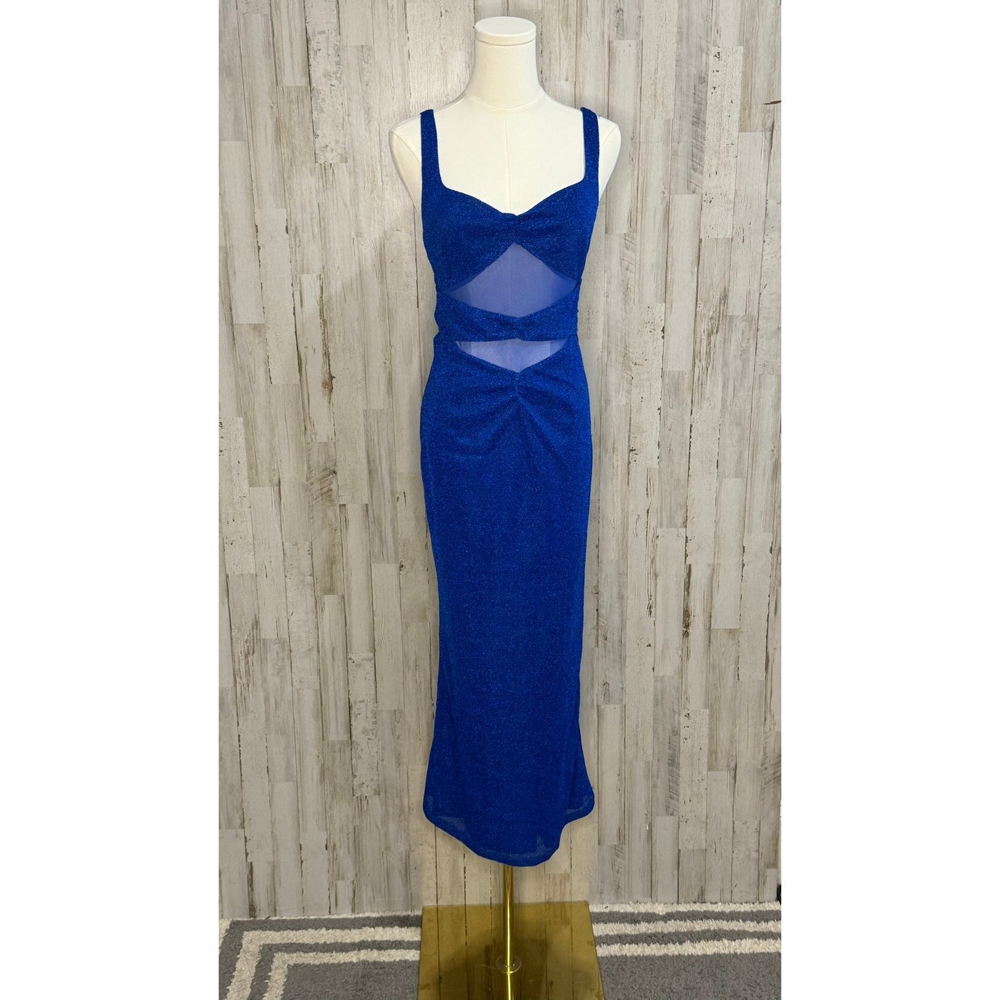 NWT Hello Molly Women's Blue Glitter Formal Long Dress Size 6