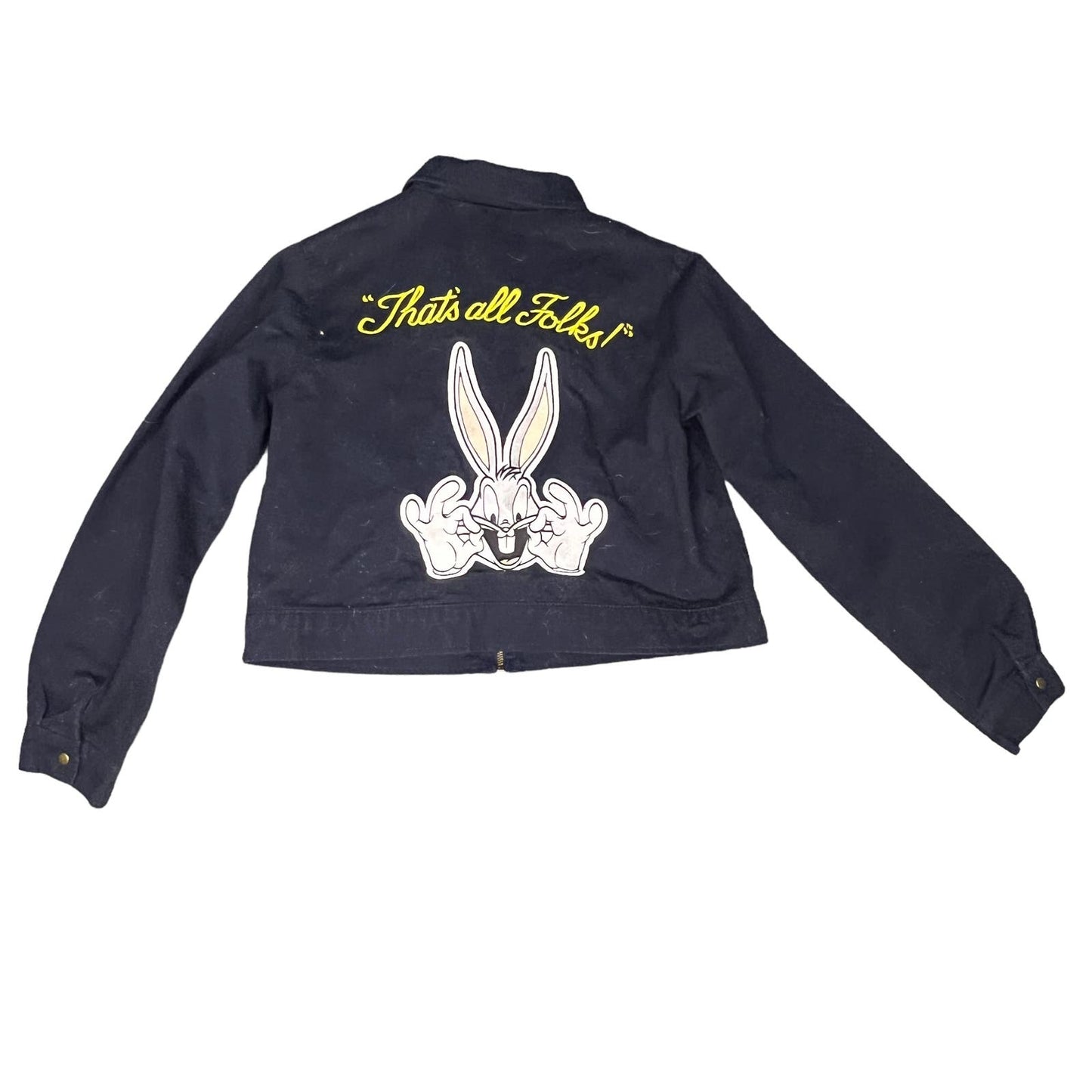 Vintage Looney Tunes Women's Medium "That's All Folks" Black Bomber Jean Jacket