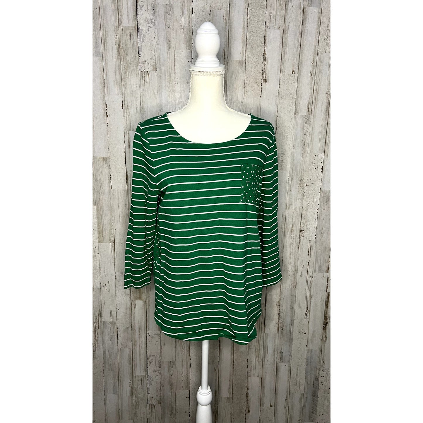 Talbots Women's Green Striped 3/4 Sleeve Blouse Size Medium Casual Top