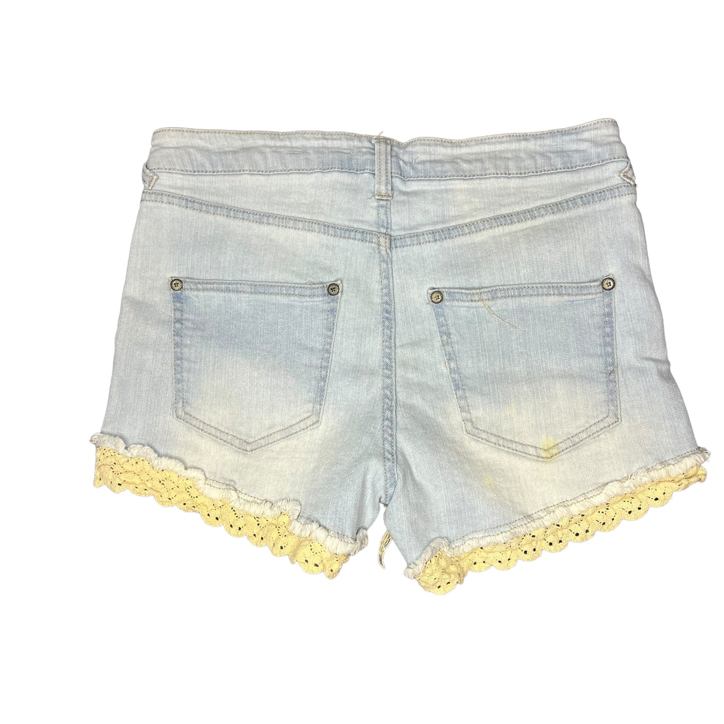 Altar'd State Women's 28 Pantera Boho Denim High Rise Lace Hem Shorts