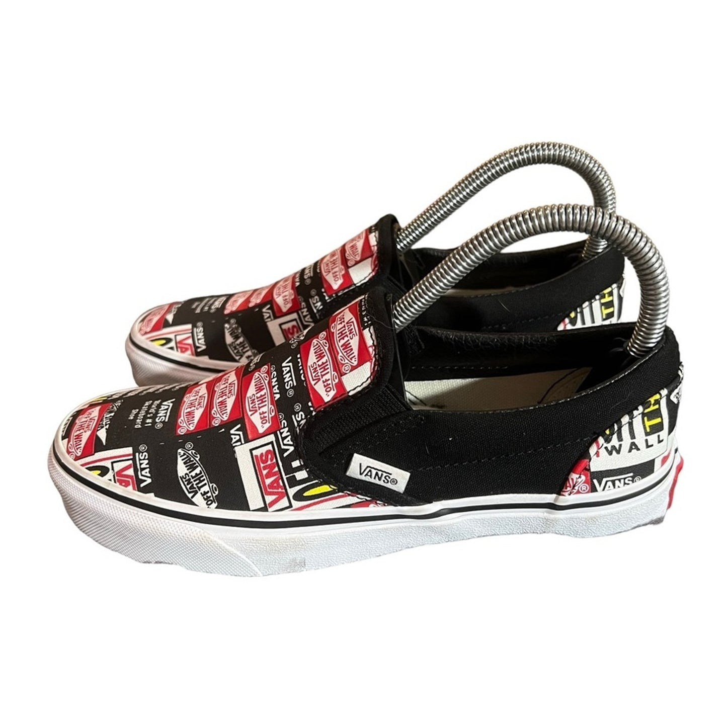 Vans Classic Slip-On Sneakers Black True White Logo Print Men's 5/ Women's 6.5
