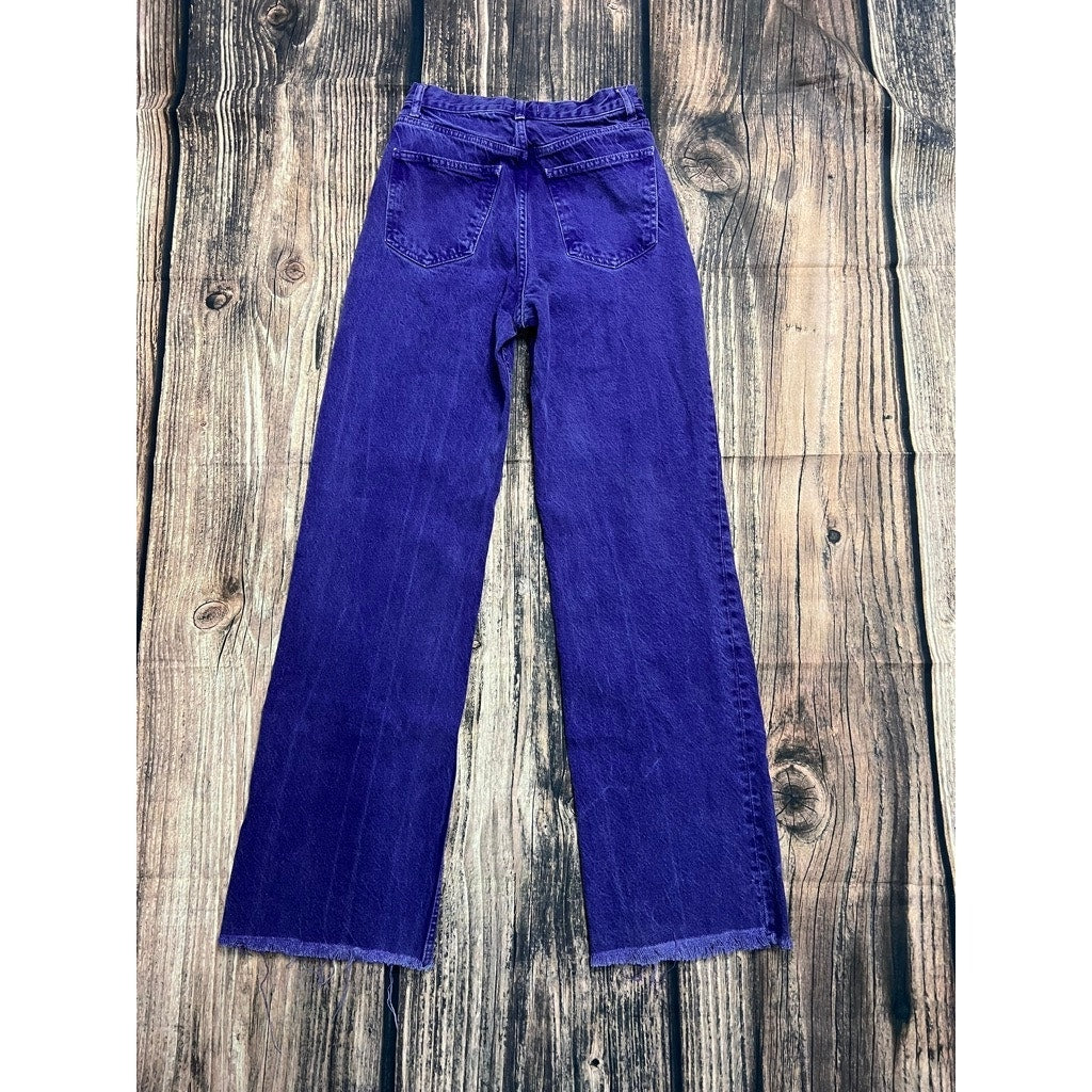 Zara Women's Size 2 High Rise Wide Leg Purple Frayed Hem Jeans