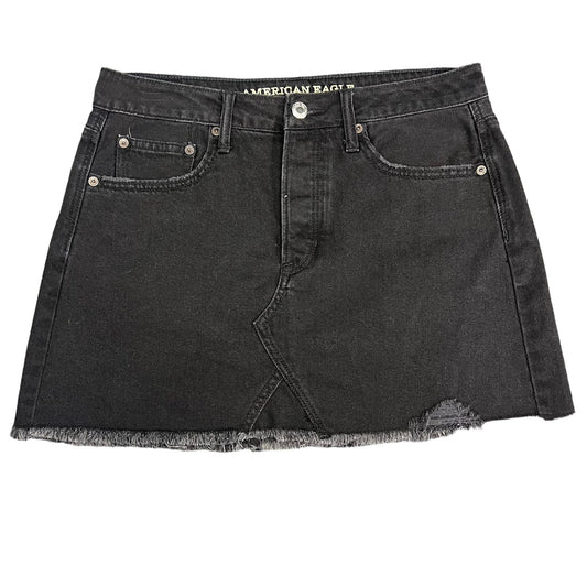 American Eagle Women's Size 6 Black Distressed Stretch Denim A-Line Mini Skirt