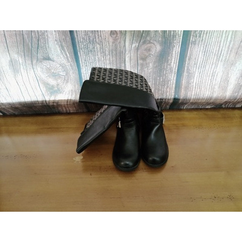 MICHAEL Michael Kors Kids Knee High Riding Boots Black Logo Side Zip Size 3Y