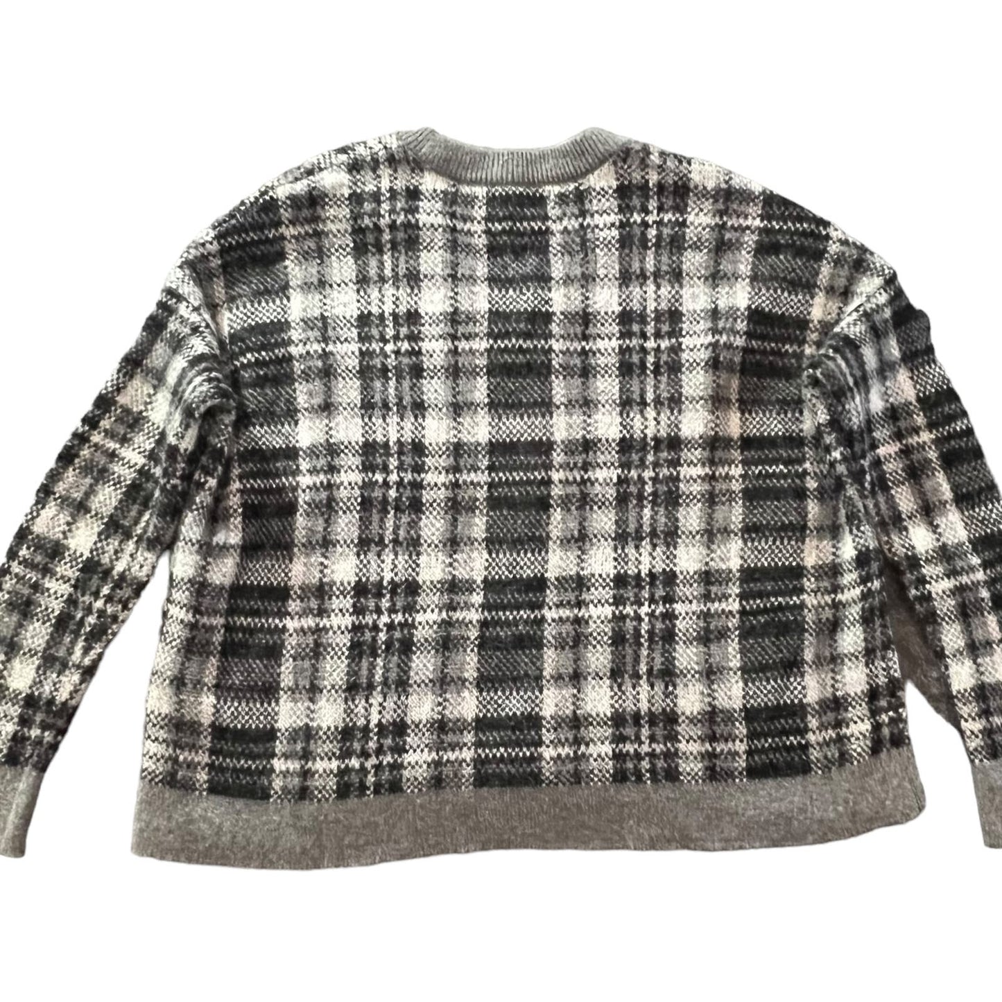 Banana Republic Women's Small Oversized Short Wool Blend Plaid V-Neck Sweater