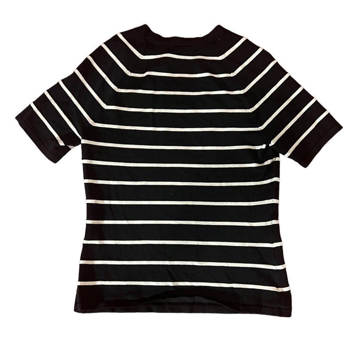 White House Black Market Black & White Striped Short Sleeve Top Size Medium