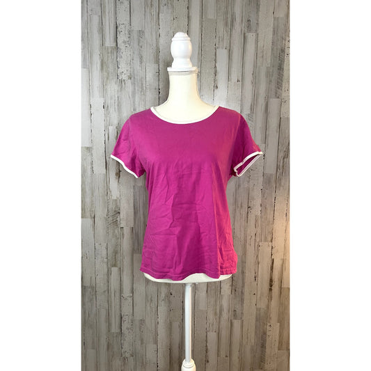 Kim Rogers Women's Size Large Raspberry Cotton Casual Crew Neck Short Sleeve Top