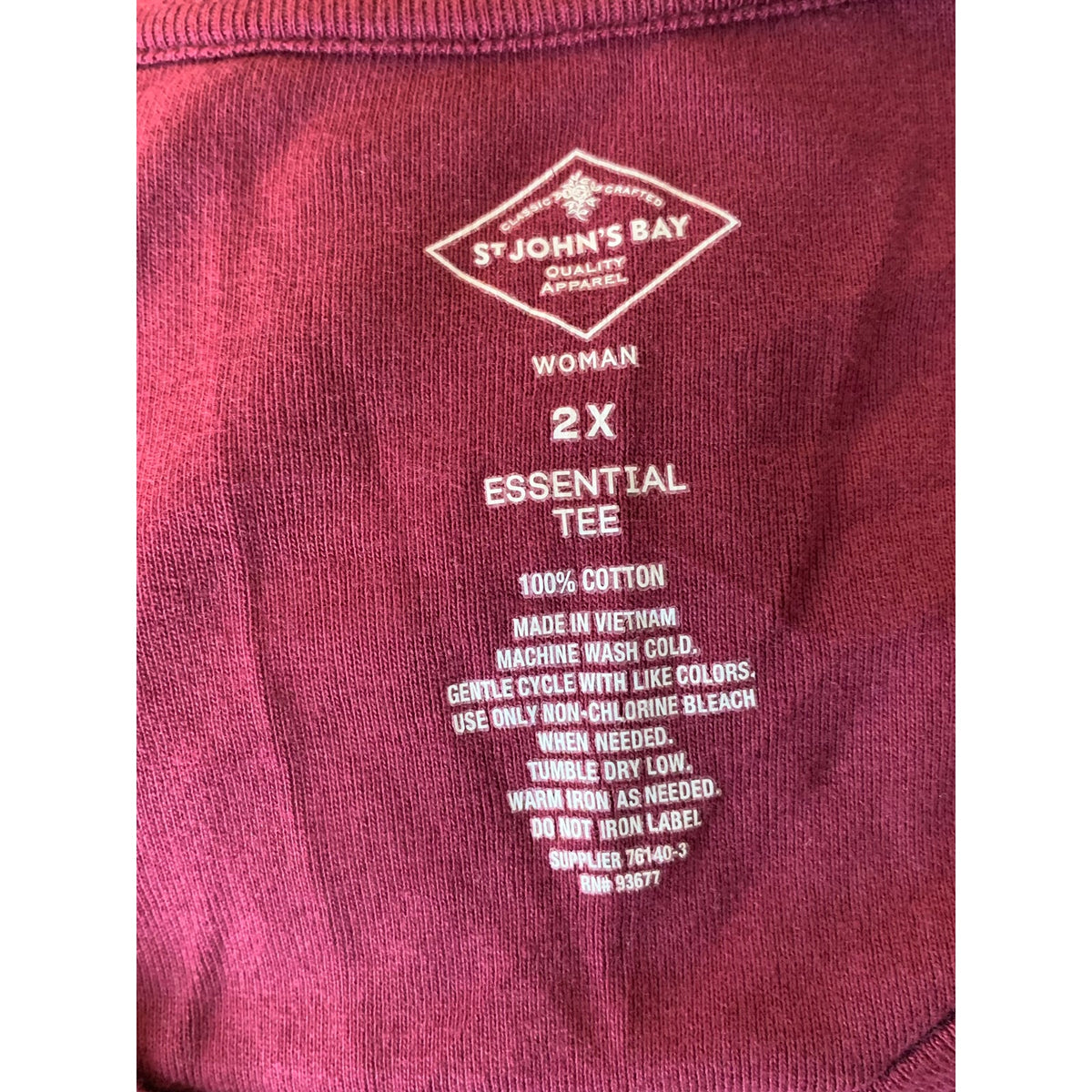 St John's Bay Essential Tee Womens 2XL Burgundy Long Sleeve V-Neck Shirt