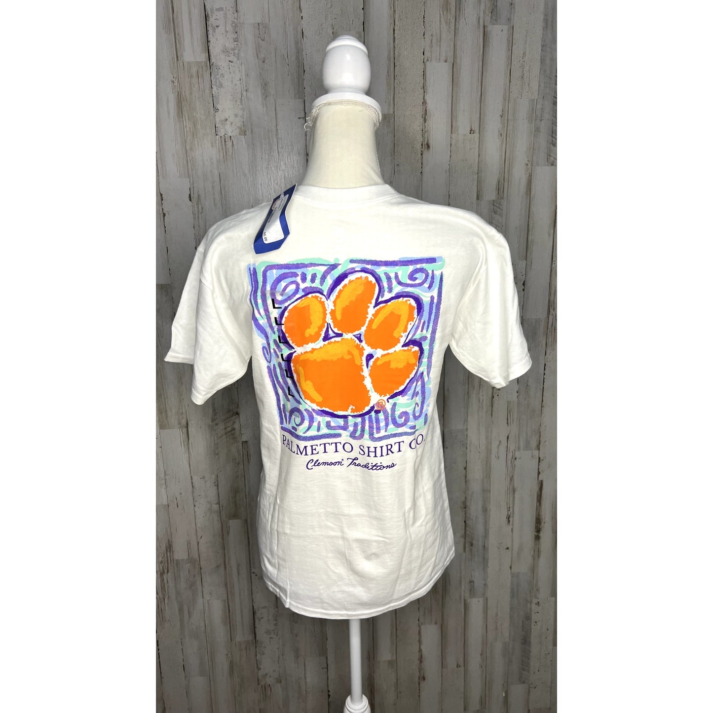 Clemson Tigers NCAA White Graphic Paw Print Short Sleeve T-Shirt - Youth Medium