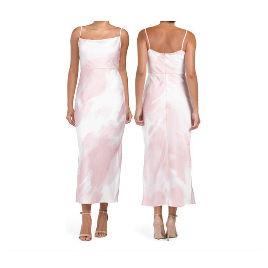 Taylor Women's Size 2 Pink/White Tie Dye Cowl Neck Printed Satin Slip Dress