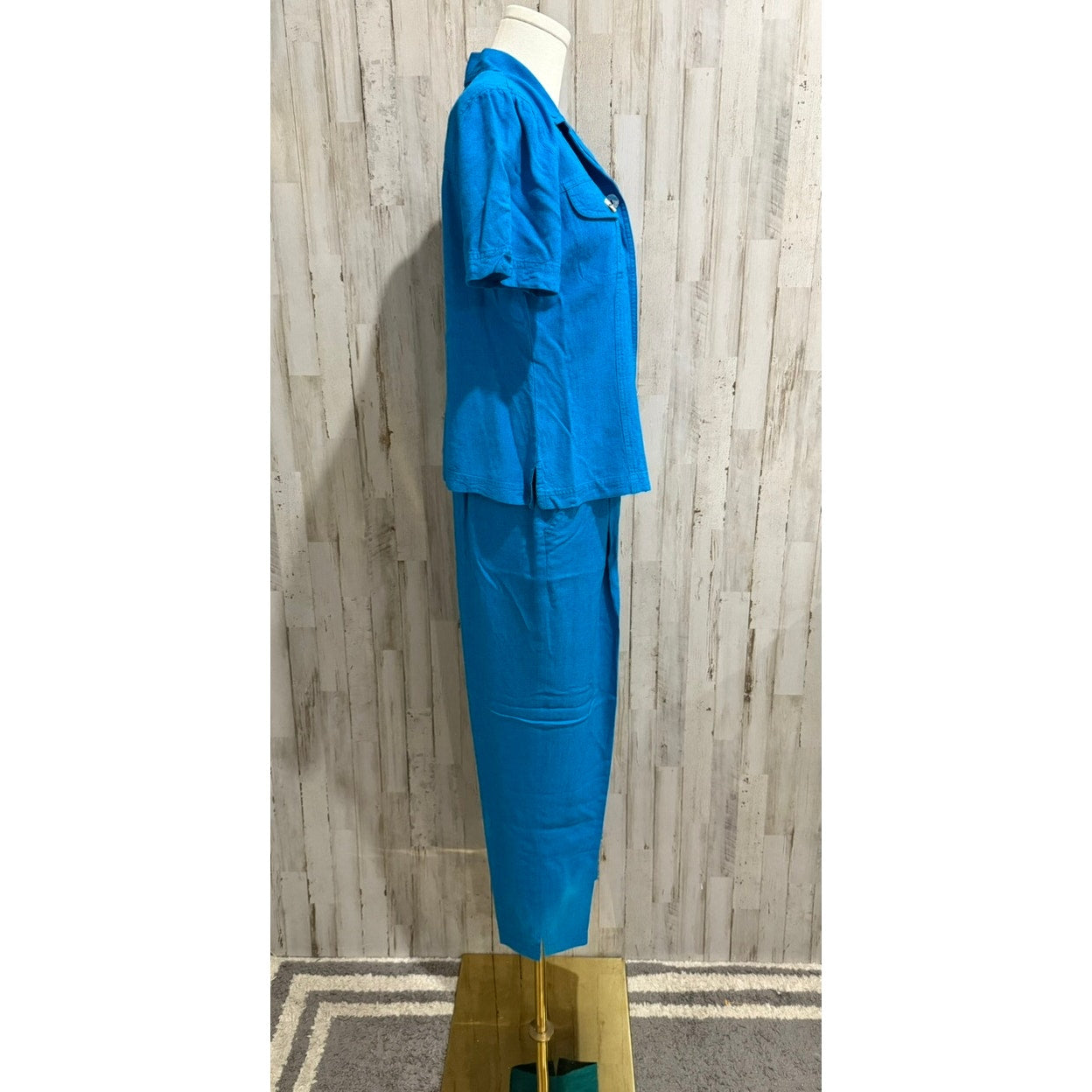 Carole Little Pant Suit Set Womens Size 8 Bright Blue 2-Piece Short Sleeve