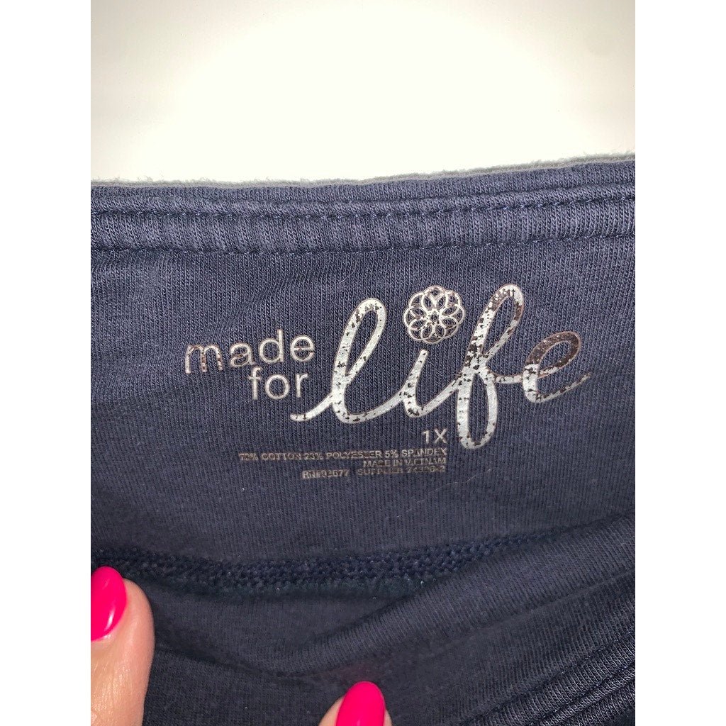 Made for Life Women's 1X Blue Knit Capri Pants Elastic Waist Casual