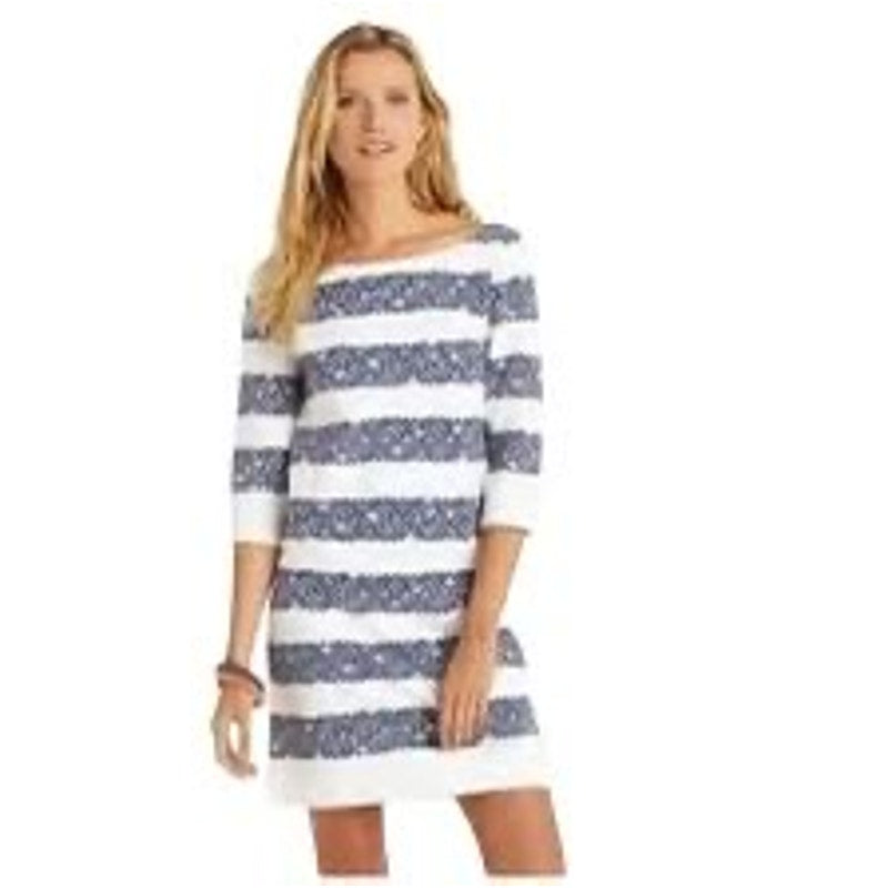 Lilly Pulitzer Women's Medium 3/4 Sleeve Boatneck Striped Knee Length Dress