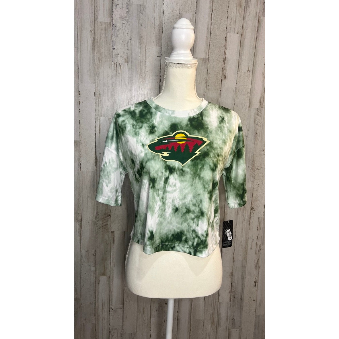 NWT Minnesota Wild Women's Tie-Dye Crop Tee Green Size Large Casual Hockey Top