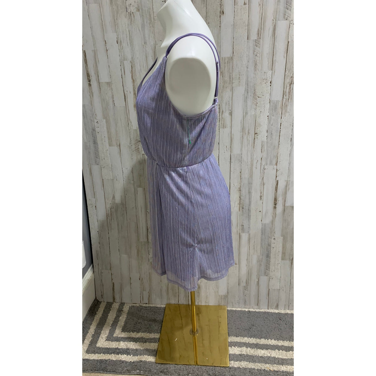 Living Doll Dress Womens Size 1 Purple Glitter Pleat V-Neck