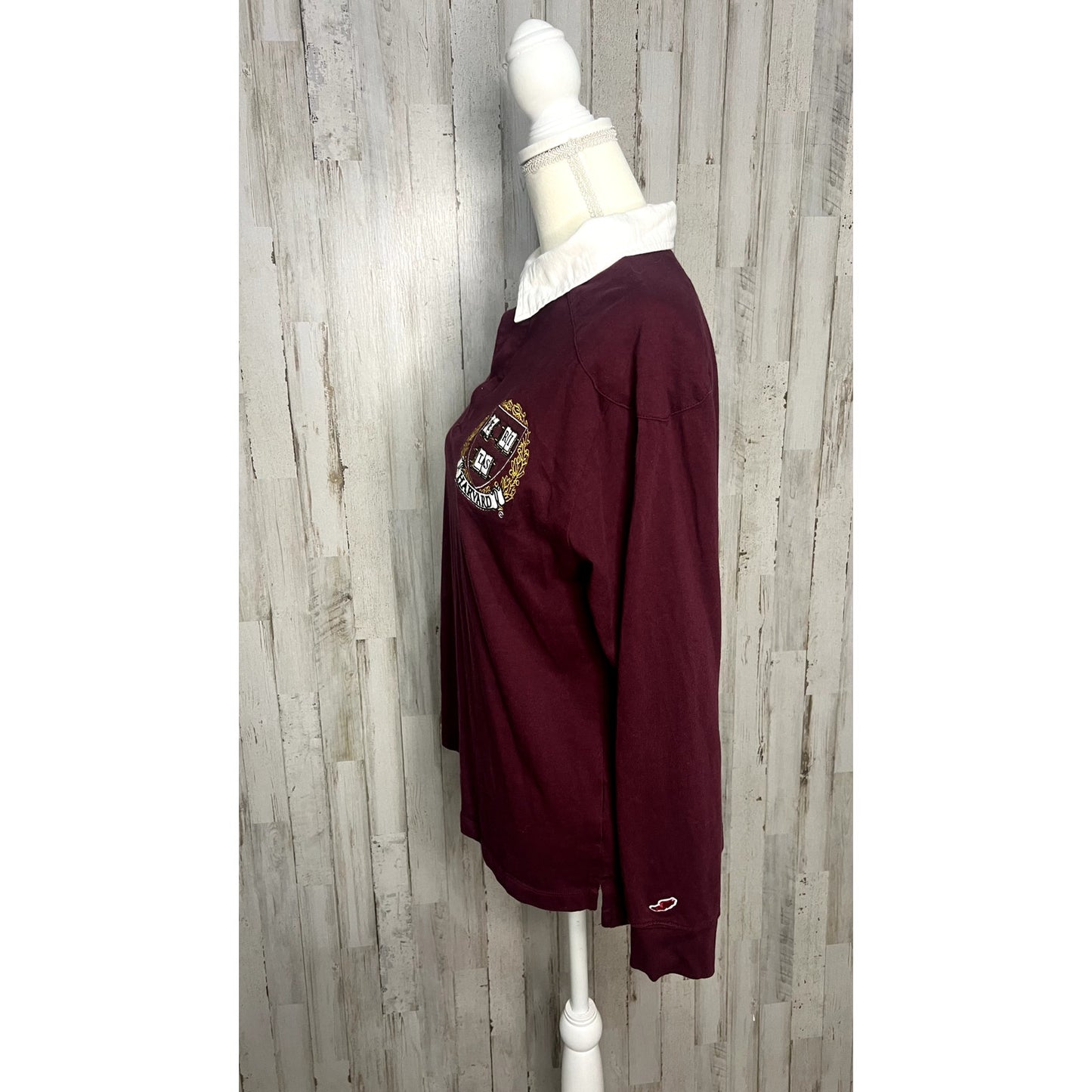 League 91 Men's Size Small Burgundy Harvard Rugby Long Sleeve Polo Shirt