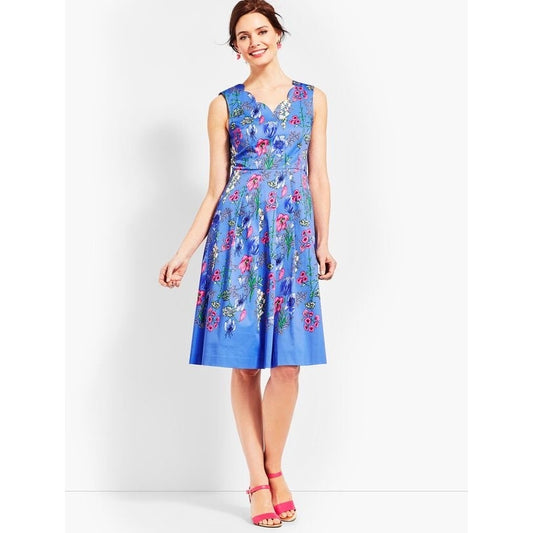 Talbots RSVP Blue Floral Fit & Flare Dress & Matching Cardigan Size 10