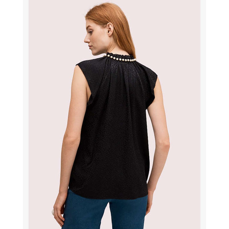 Kate Spade New York Black Sleeveless Blouse XS Faux Pearl Neck