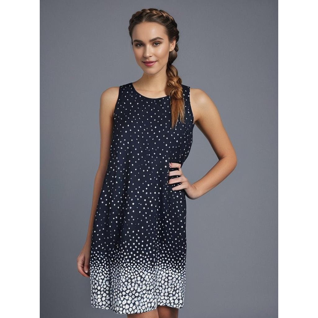 NWT Studio One Women's Size 16 Navy & White Sleeveless Polka Dot A-Line Dress