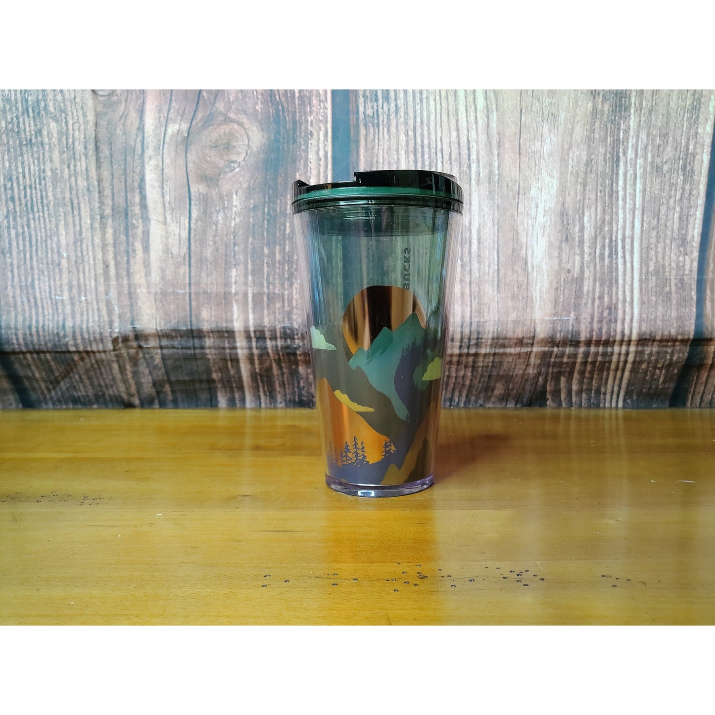 Starbucks Mountain Scape Travel Tumbler Green Lid 16 oz