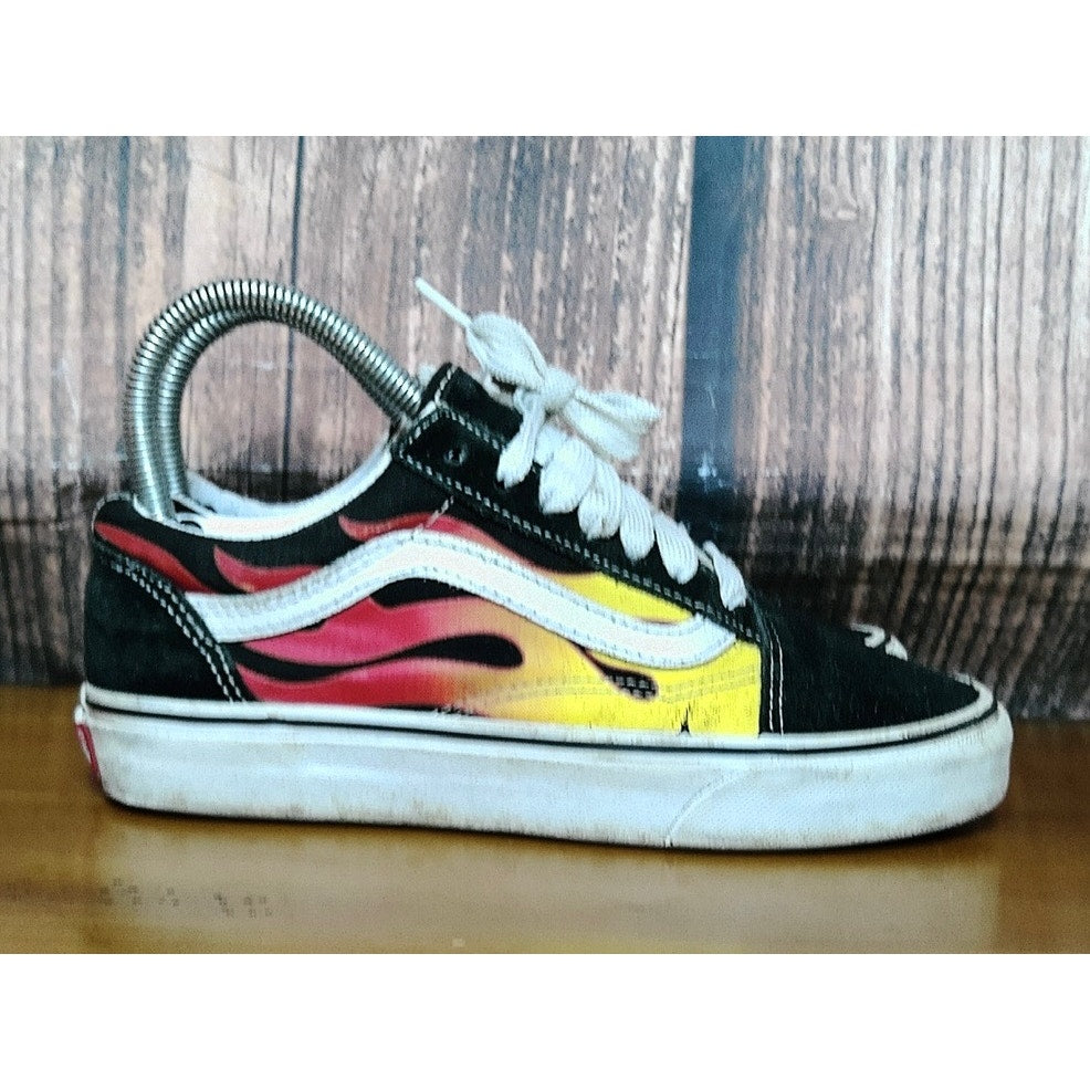 Vans Old Skool Flame Women's 5.5 Low Top Skate Black Red Yellow