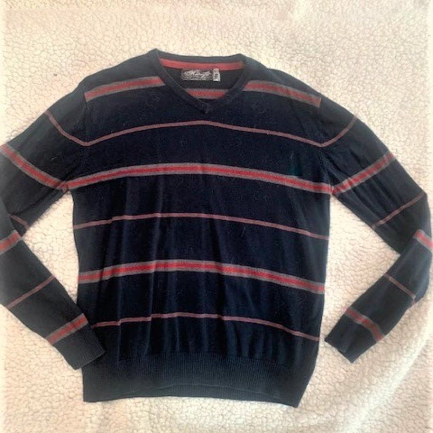 preppy crew neck navy striped sweater