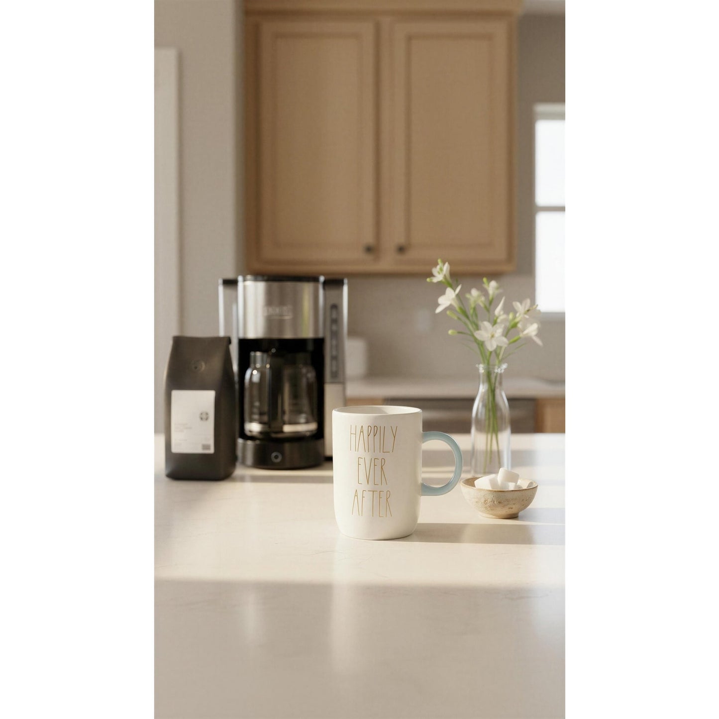 Rae Dunn Mug HAPPILY EVER AFTER White Minimalist Coffee Tea Cup Handle
