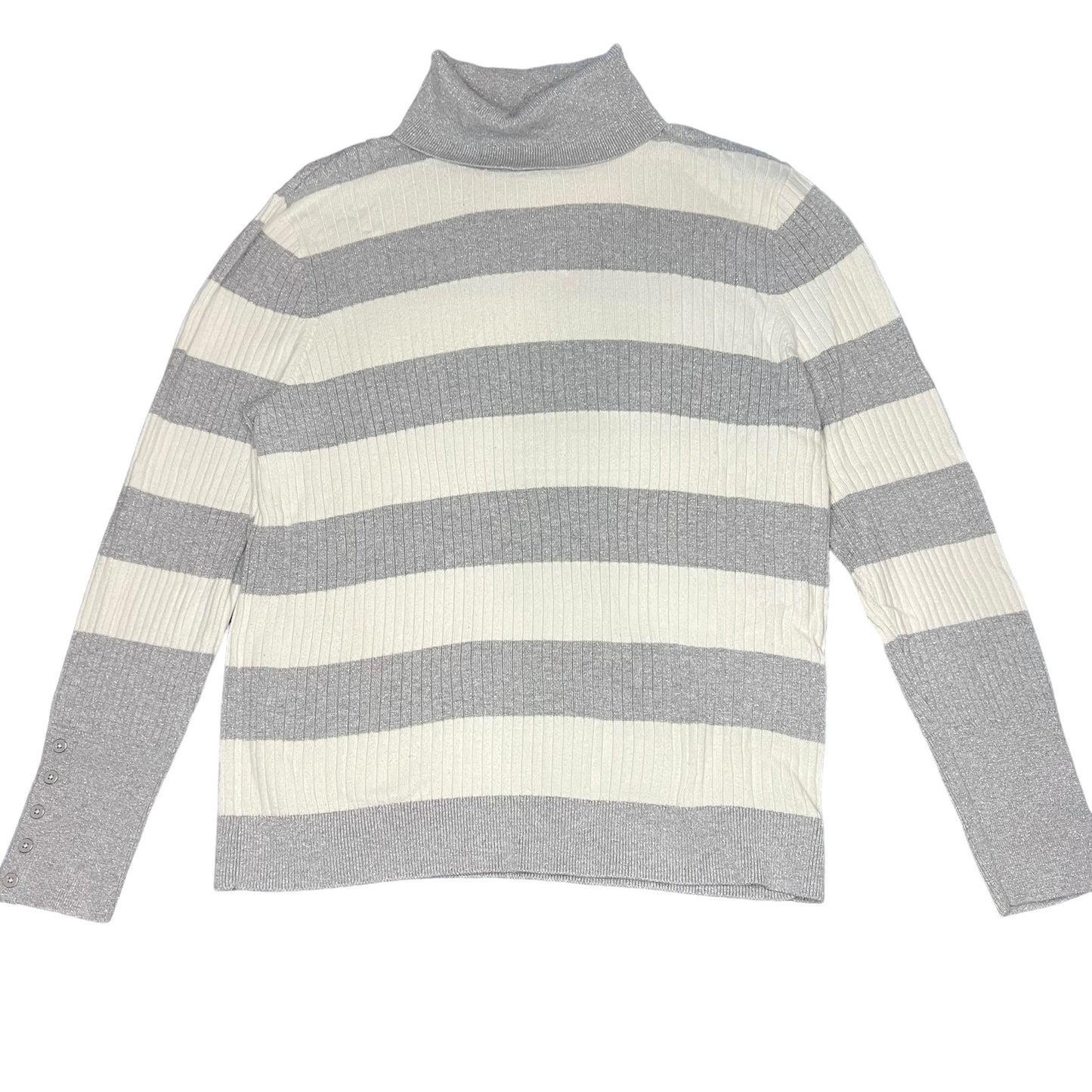 Talbots Women's XL Striped Ribbed Turtleneck Sweater Gray Long Sleeve