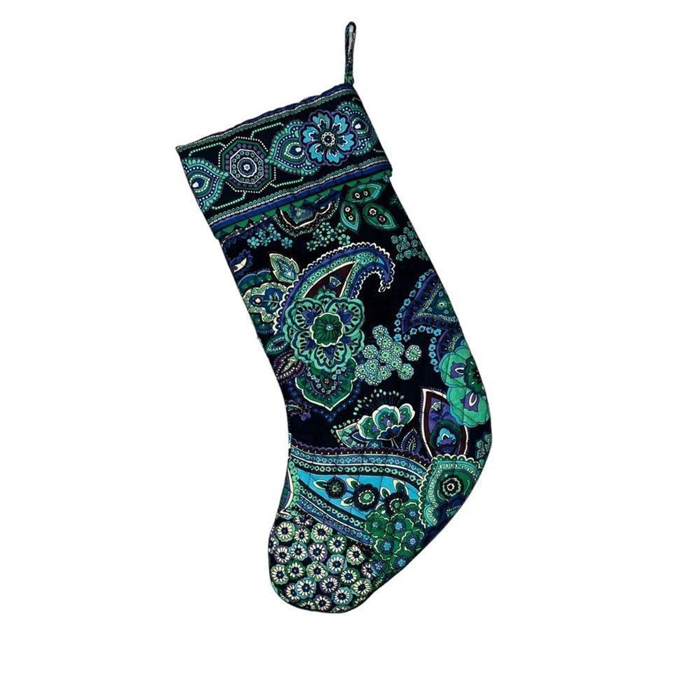 Vera Bradley Christmas Stocking Blue Rhapsody Floral Quilted Pocket Bells