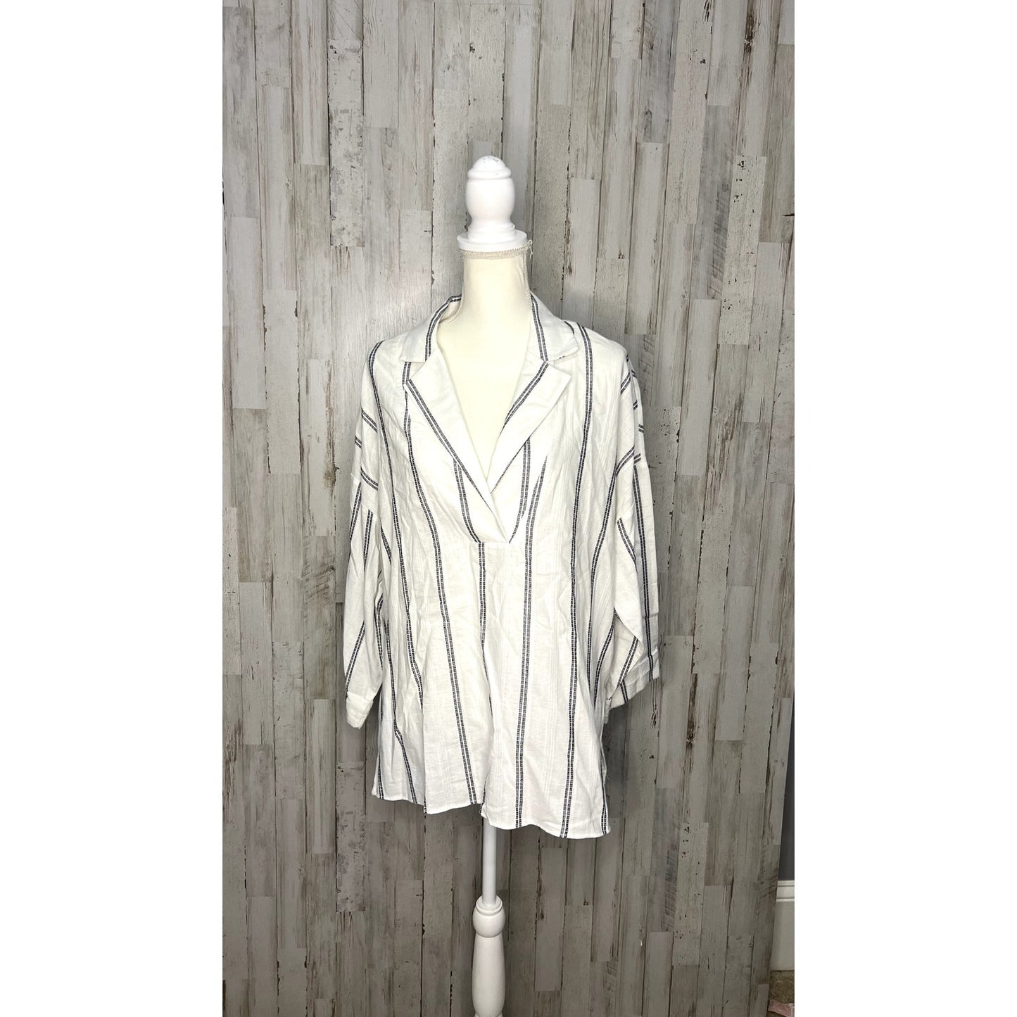 NWT Zara Women's XL Loose Fit Striped Cotton Long Sleeve Button-Up Shirt