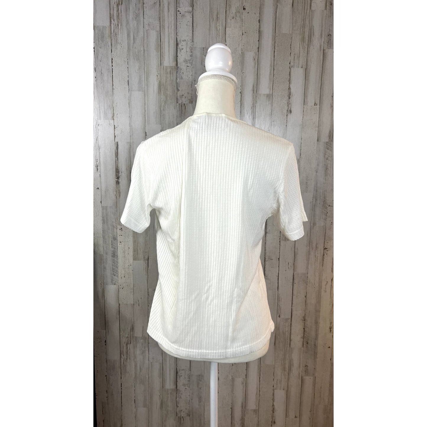 Vintage Laura Gayle Womens Medium Solid White Ribbed Short Sleeve Crewneck Shirt