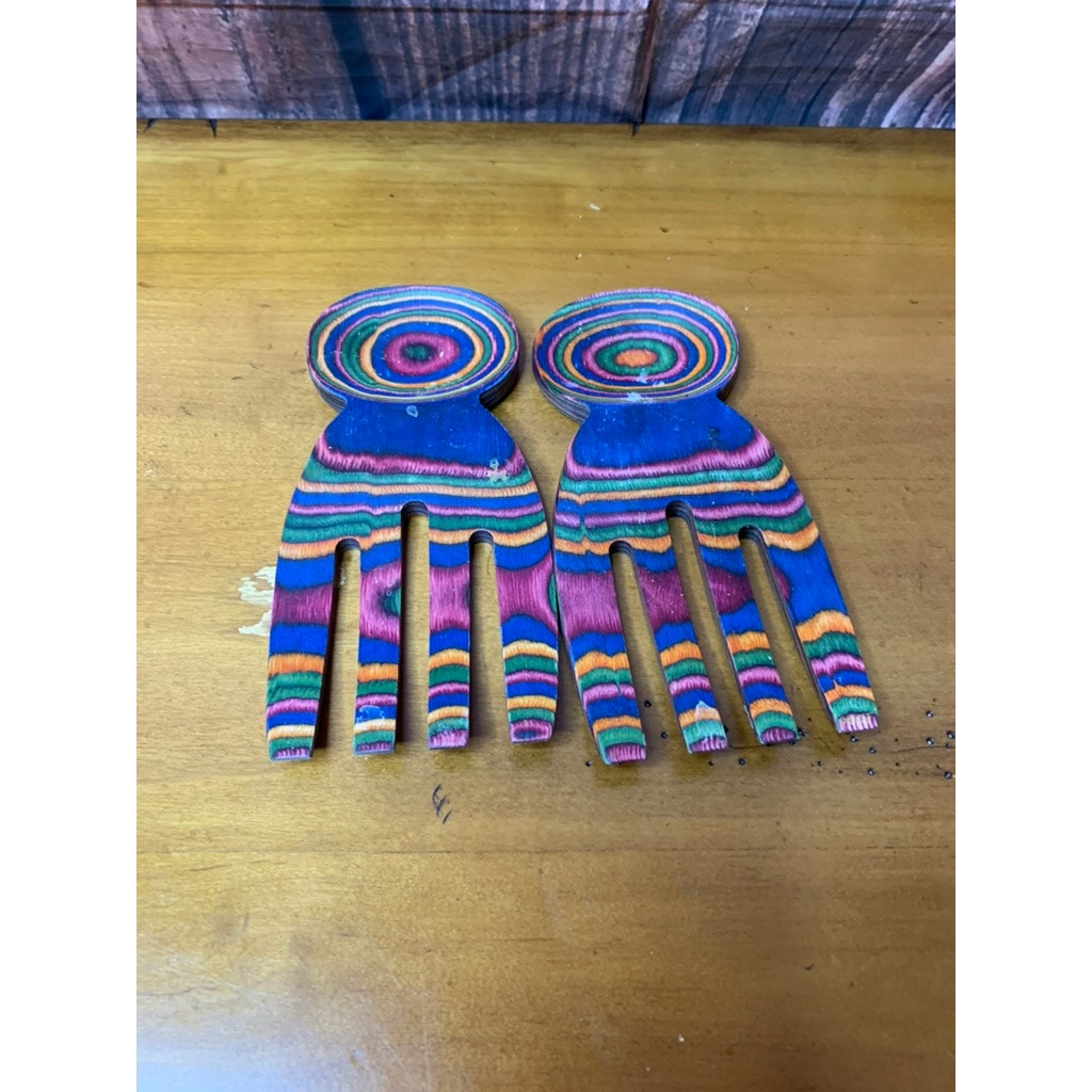 Island Bamboo Salad Hands Serving Tongs Set Multicolor