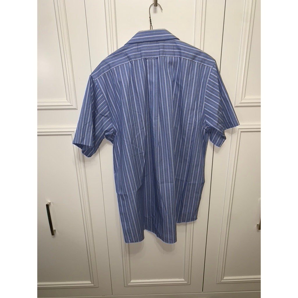 Roundtree & Yorke Men's Blue Striped Short Sleeve Button-Down Shirt Size 17.5