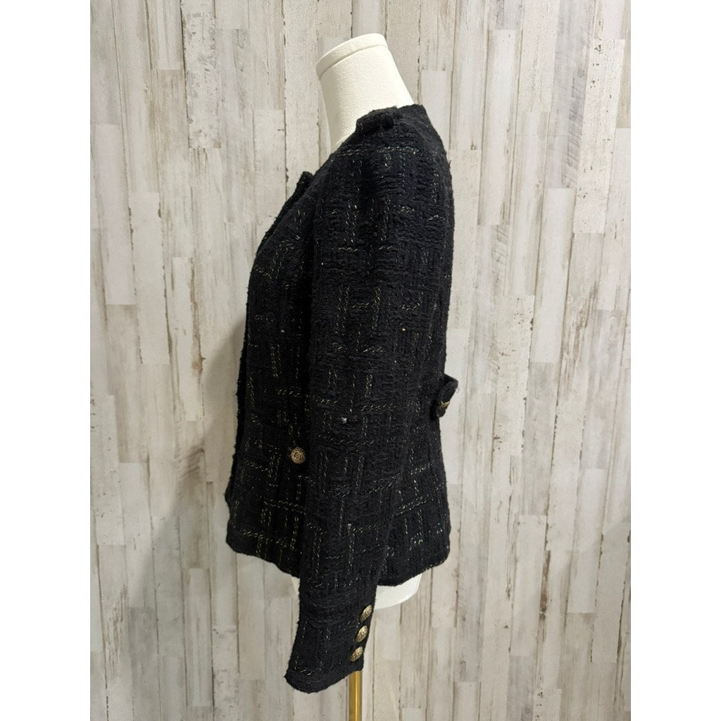 Milly of New York Women's Black Tweed Double-Breasted Jacket Size 2