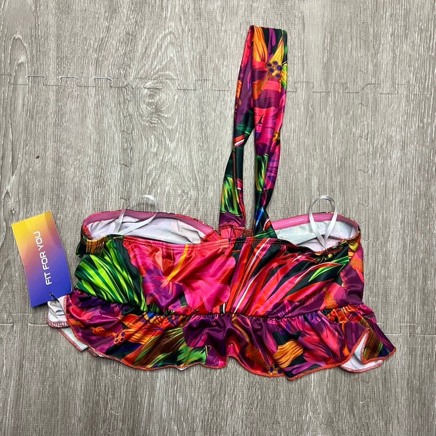 NWT SHEIN Women's Size 6 Multicolor Floral Bikini Top Ruffle Edge Ring Detail